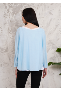 Oversized Long Sleeves Double Layered Top in Light Blue