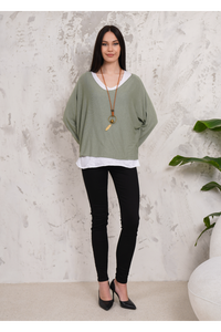 Oversized Long Sleeves Double Layered Top in Green