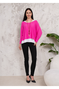 Oversized Long Sleeves Double Layered Top in Pink