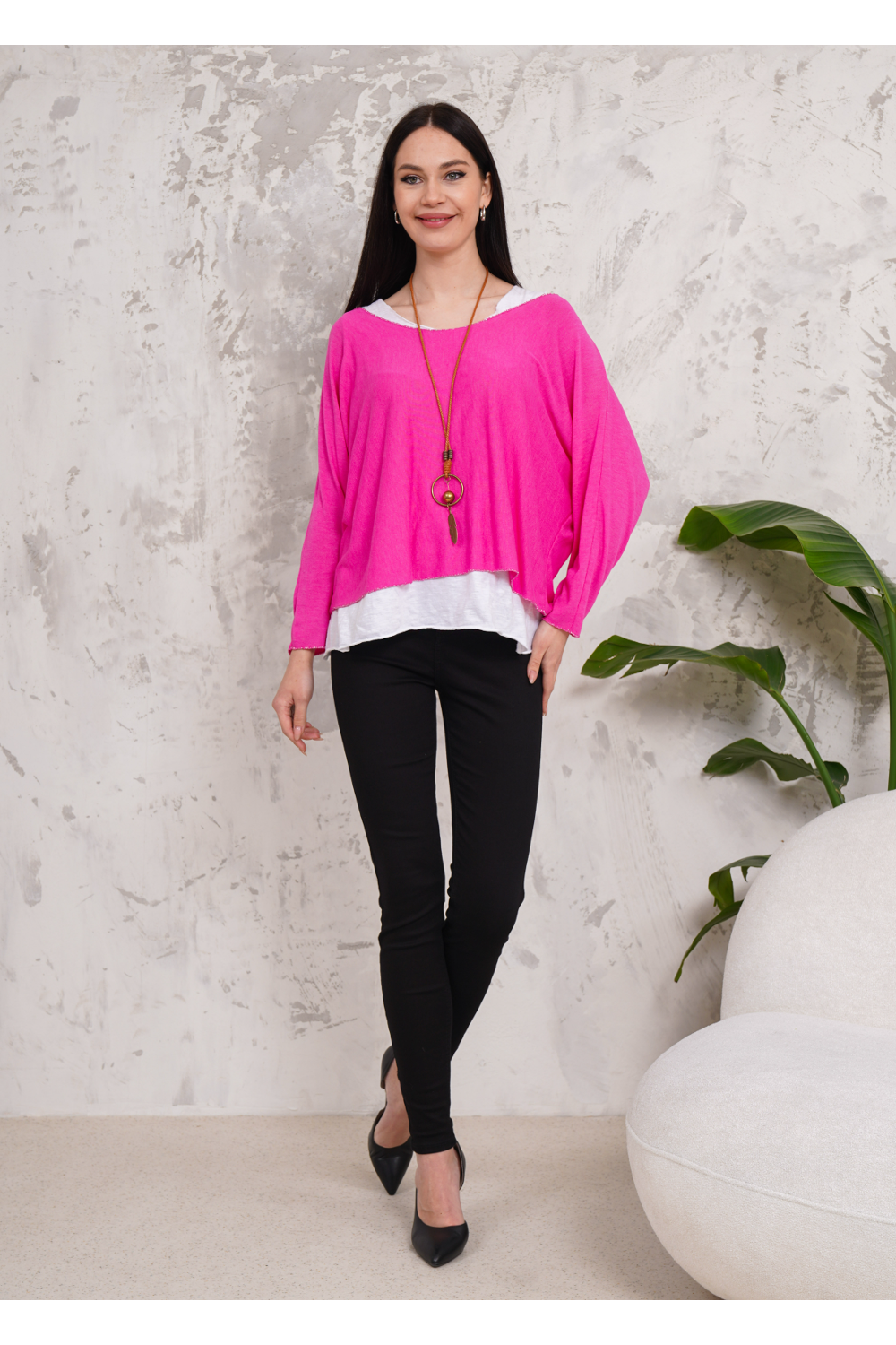 Oversized Long Sleeves Double Layered Top in Pink