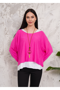 Oversized Long Sleeves Double Layered Top in Pink