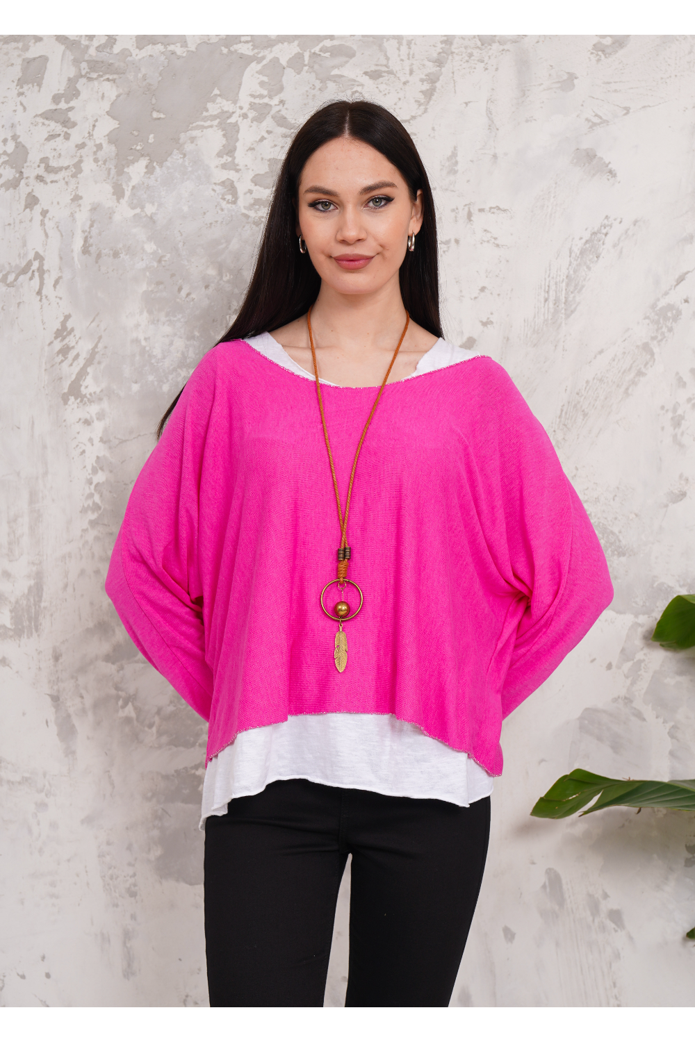 Oversized Long Sleeves Double Layered Top in Pink