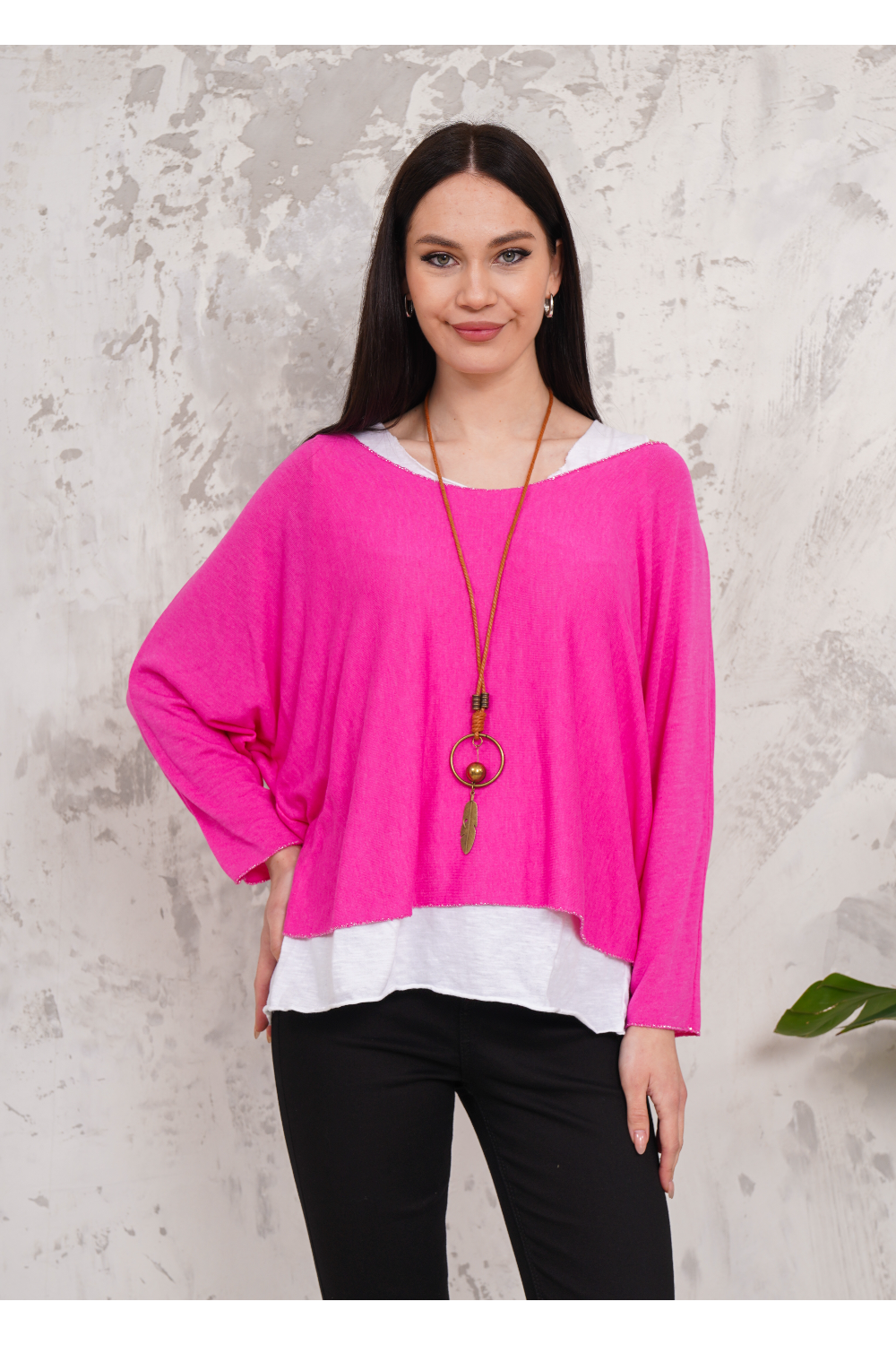 Oversized Long Sleeves Double Layered Top in Pink