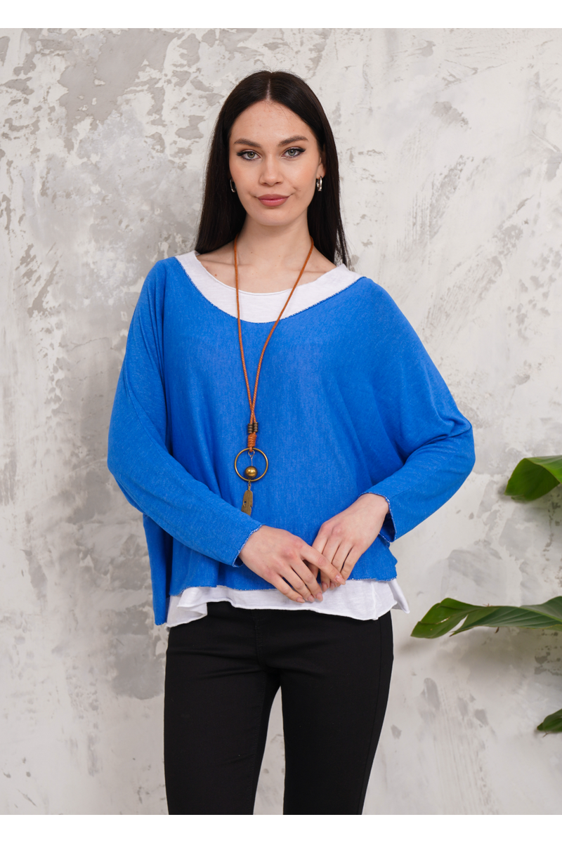 Oversized Long Sleeves Double Layered Top in Blue