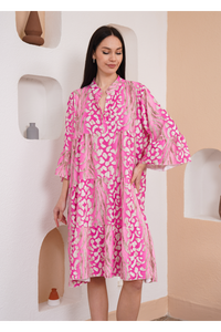 Oversized 3/4 Sleeves Leopard Printed Smock Dress in Pink