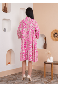 Oversized 3/4 Sleeves Leopard Printed Smock Dress in Pink
