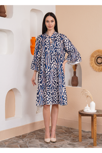 Oversized 3/4 Sleeves Leopard Printed Smock Dress in Navy