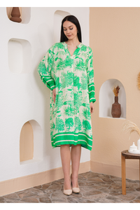 Oversized Long Sleeves Animal Printed Midi Dress in Green
