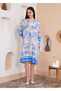 Oversized Long Sleeves Animal Printed Midi Dress in Blue