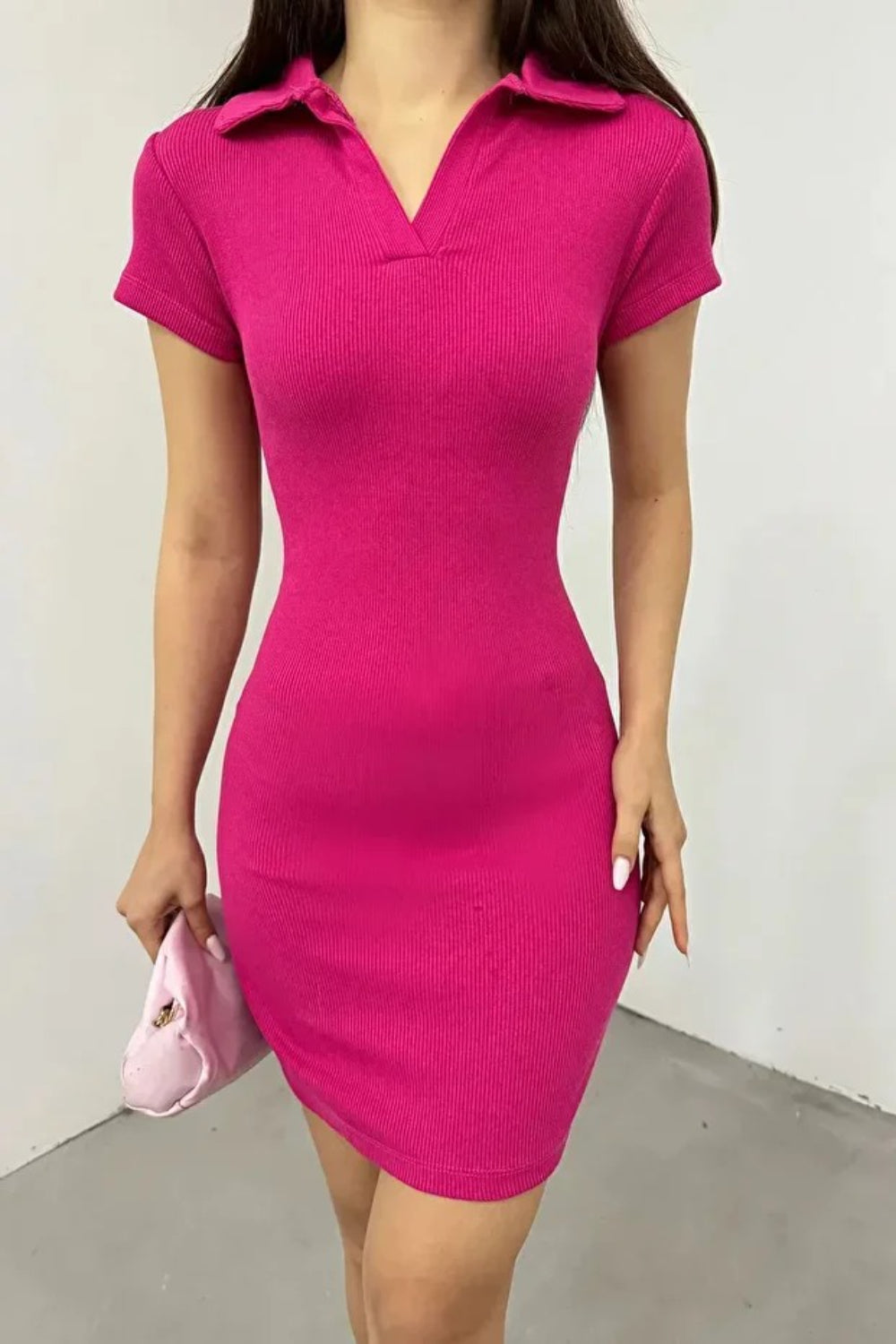 Fitted Polo Neck Short-Sleeve Dress