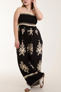 Oversized Tie Neck Printed Jumpsuit in Black and White