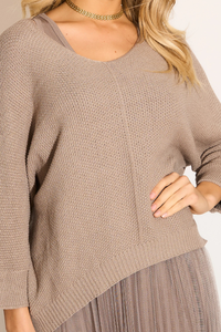 Layered Knit and Pleated Dress Set in Beige