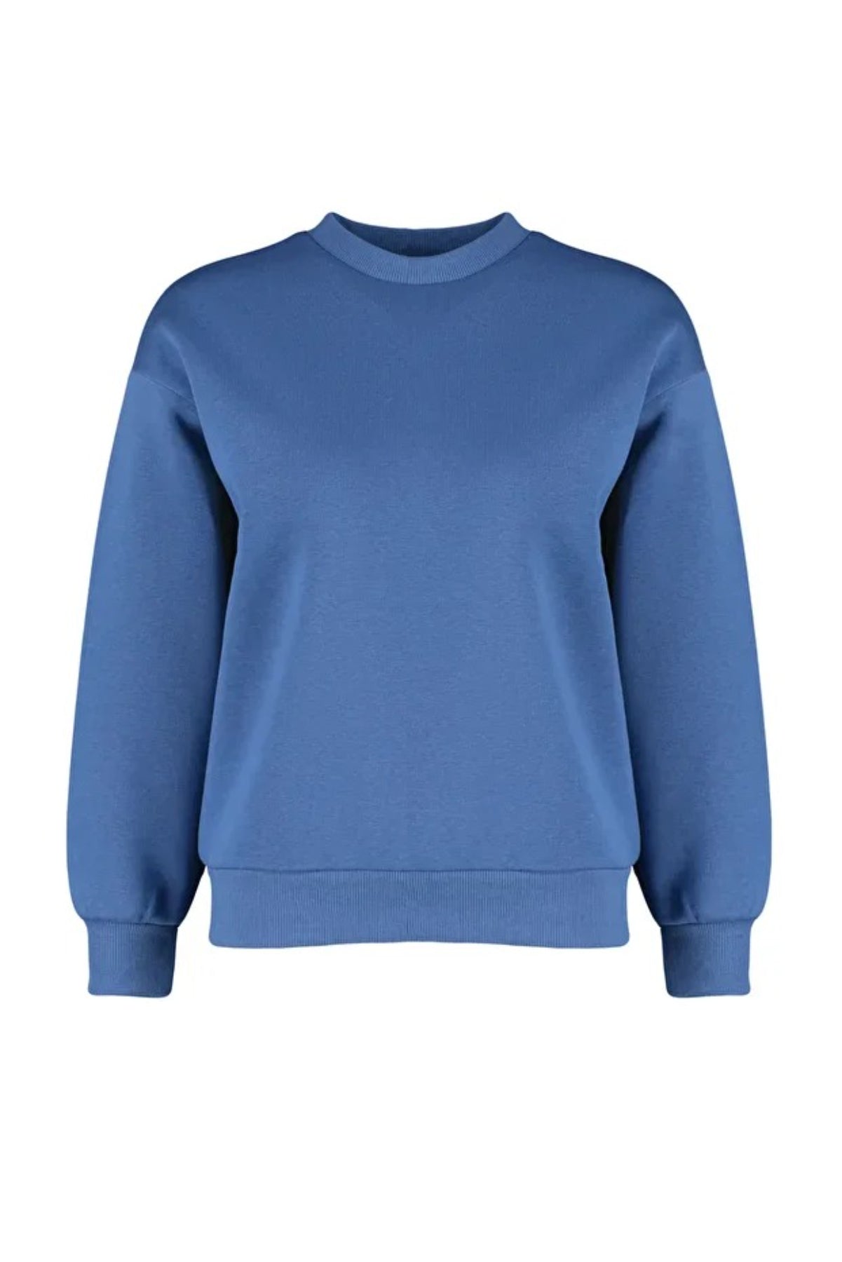 Thick Fleece-Lined Regular Fit Crew Neck Basic Knit Sweatshirt
