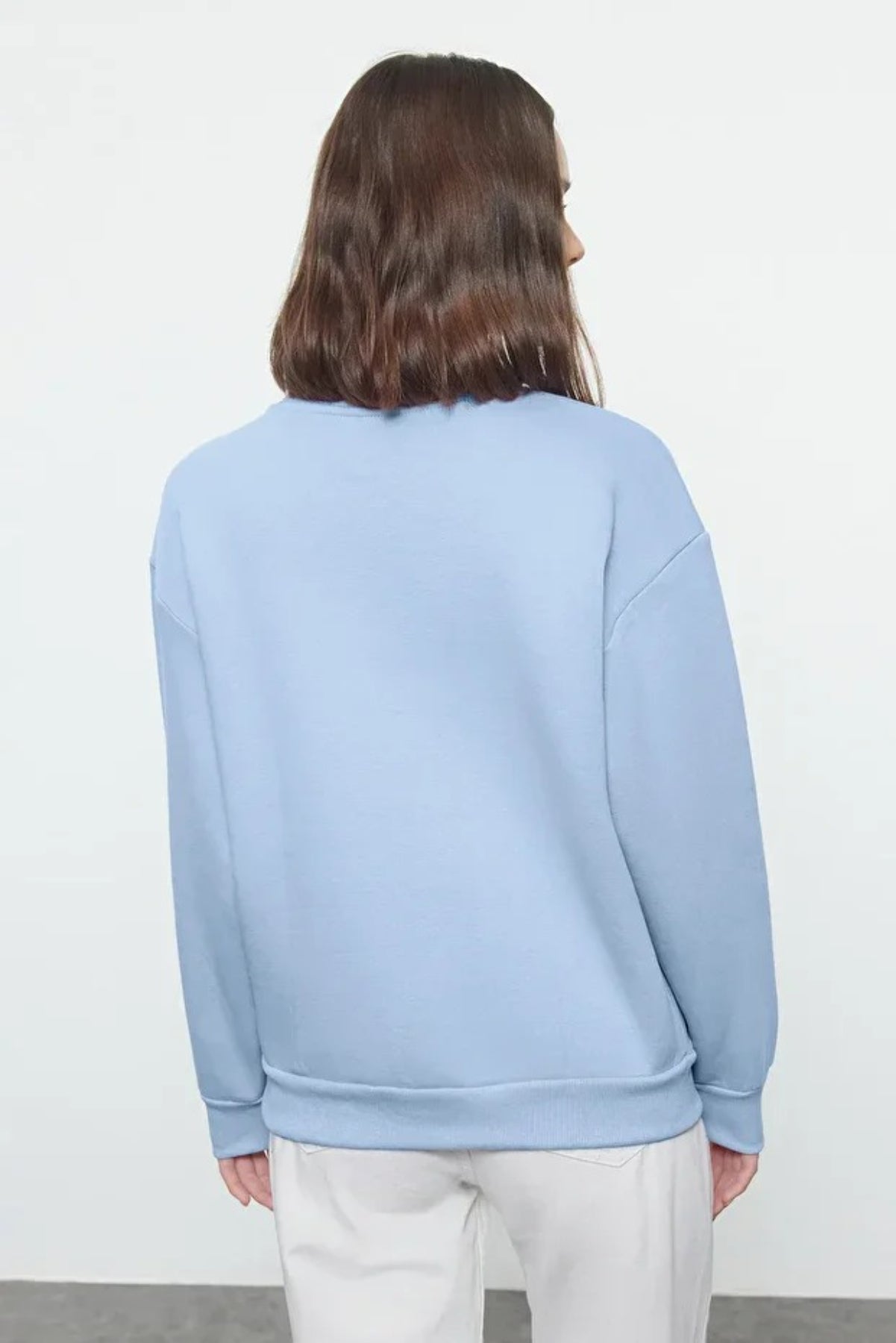 Thick Fleece-Lined Regular Fit Crew Neck Basic Knit Sweatshirt