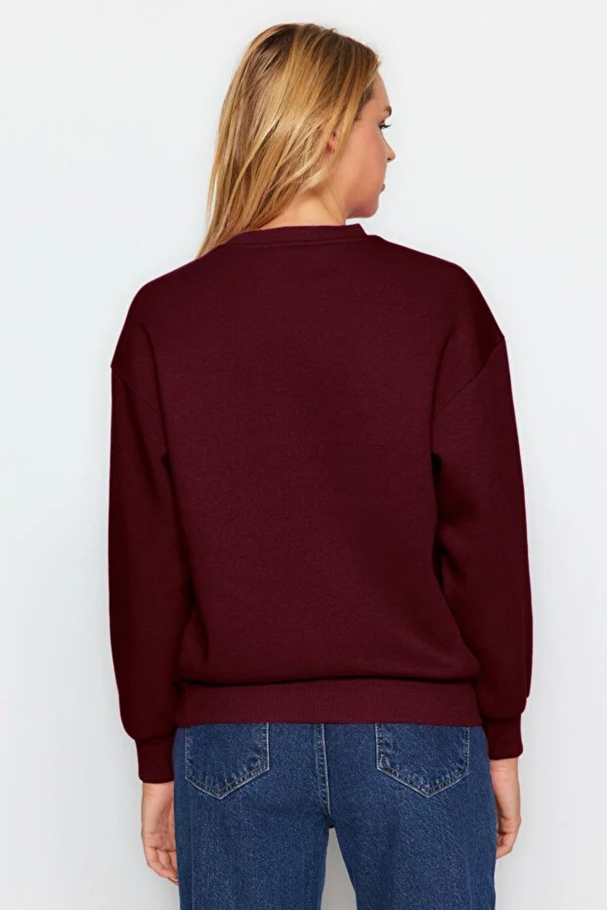 Thick Fleece-Lined Regular Fit Crew Neck Basic Knit Sweatshirt