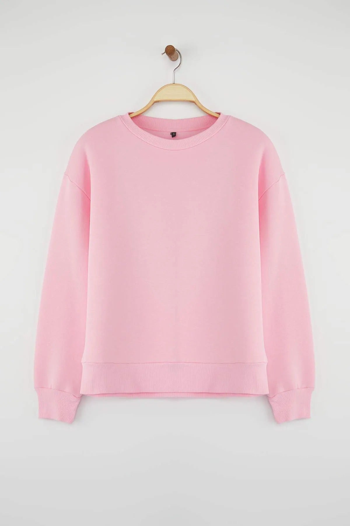Thick Fleece-Lined Regular Fit Crew Neck Basic Knit Sweatshirt