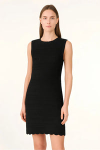 Black Crew Neck Openwork Sleeveless Knit Beach Dress with Relaxed Fit