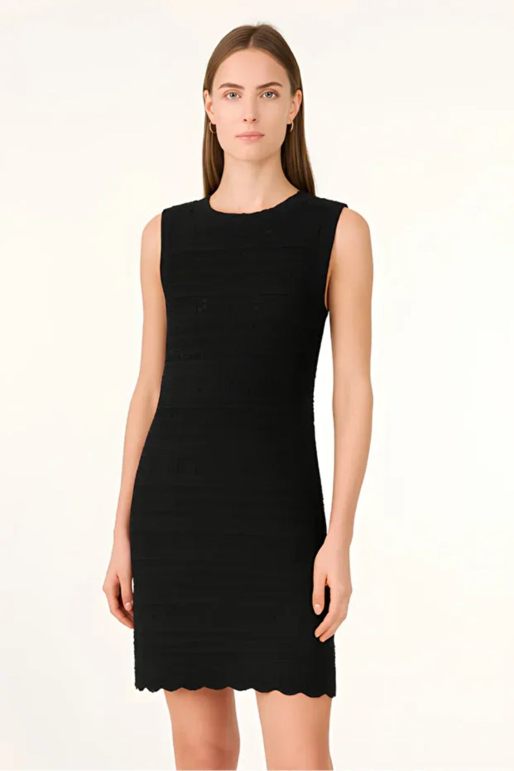 Black Crew Neck Openwork Sleeveless Knit Beach Dress with Relaxed Fit