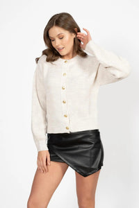 Beige Knit Cardigan with Gold Buttons