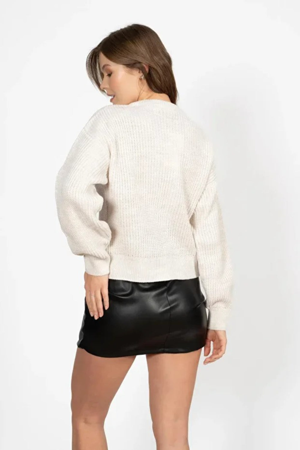 Beige Knit Cardigan with Gold Buttons