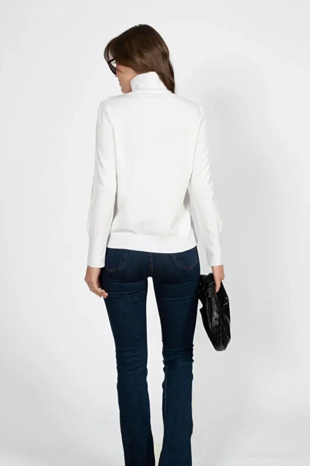 White Full Turtleneck Knit Sweater