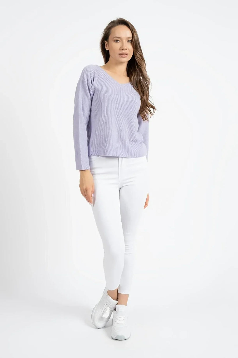 Lilac V-Neck Relaxed Fit Seasonal Knit Sweater