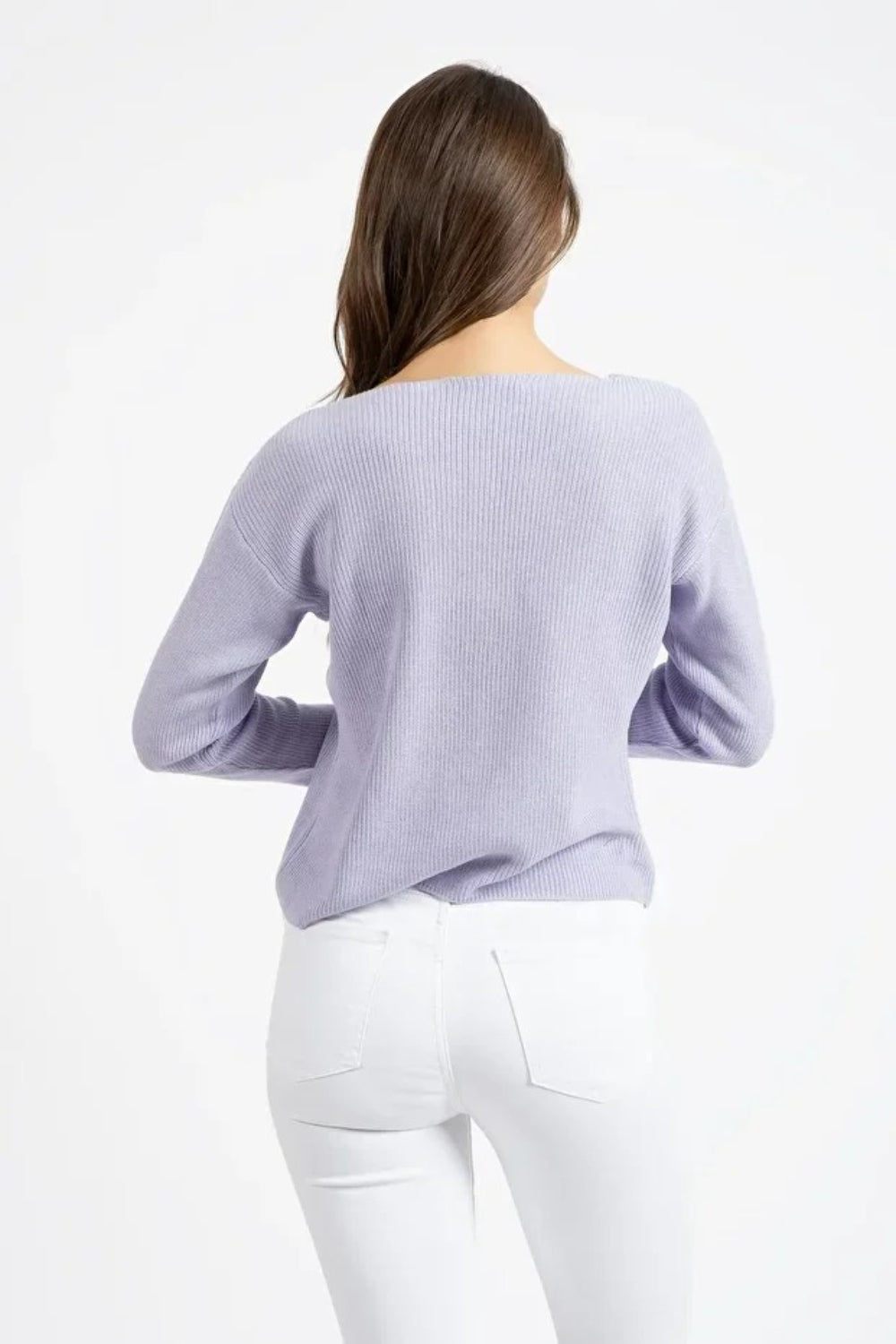 Lilac V-Neck Relaxed Fit Seasonal Knit Sweater