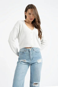 White Buttoned Knit Cardigan