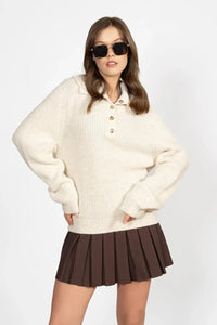 Beige Buttoned Knit Sweater