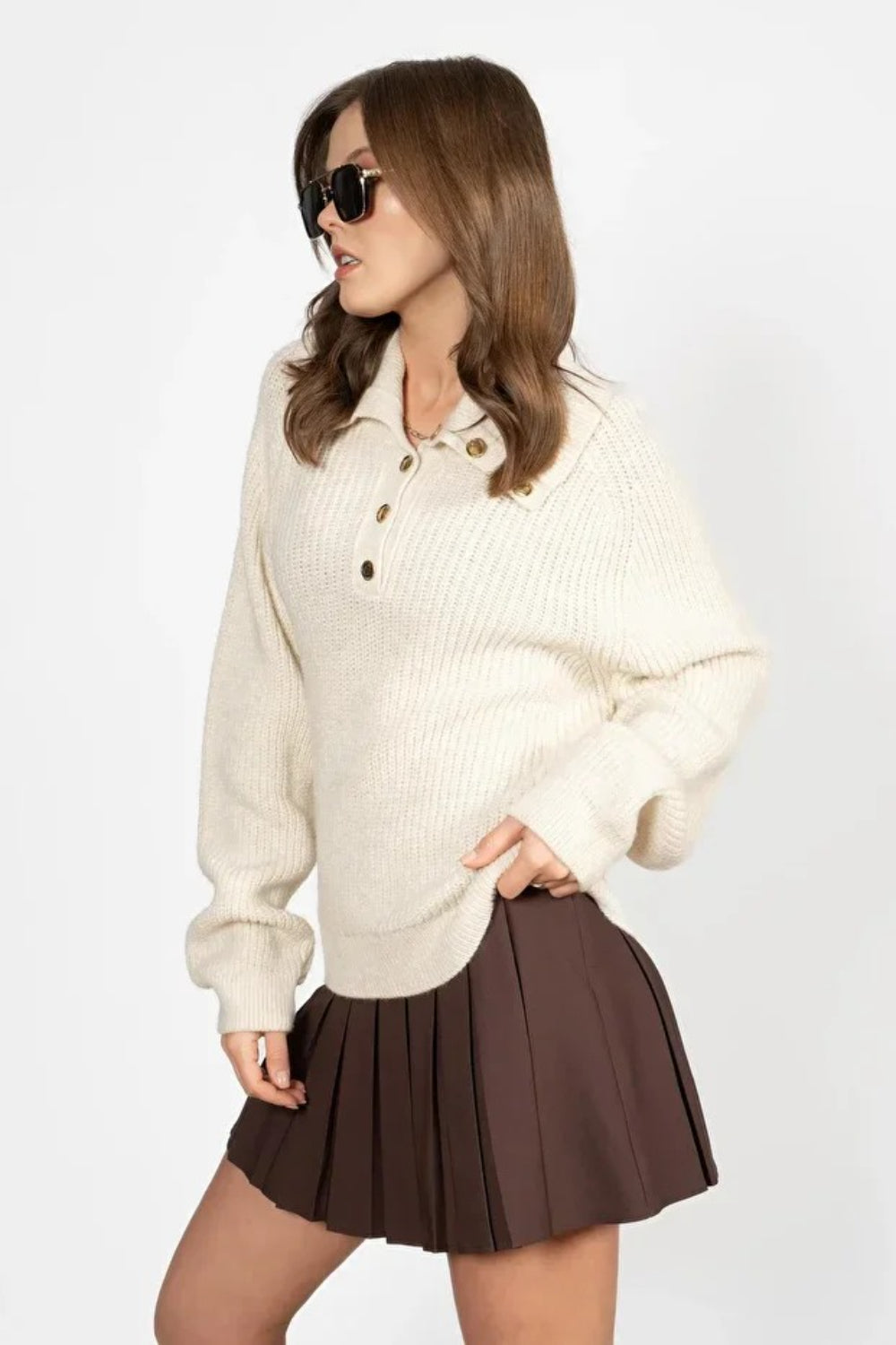 Beige Buttoned Knit Sweater