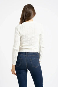 White Knit Cardigan with Woven Pattern