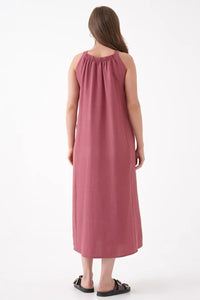 Pink Sleeveless Dress with Round Neck and Front Pocket