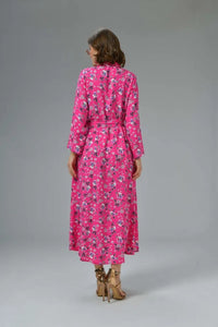 Plain Pink Shirt Collar Dress with Pocket Detail