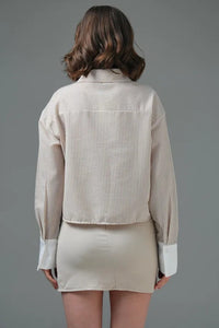 Beige Striped Crop Shirt