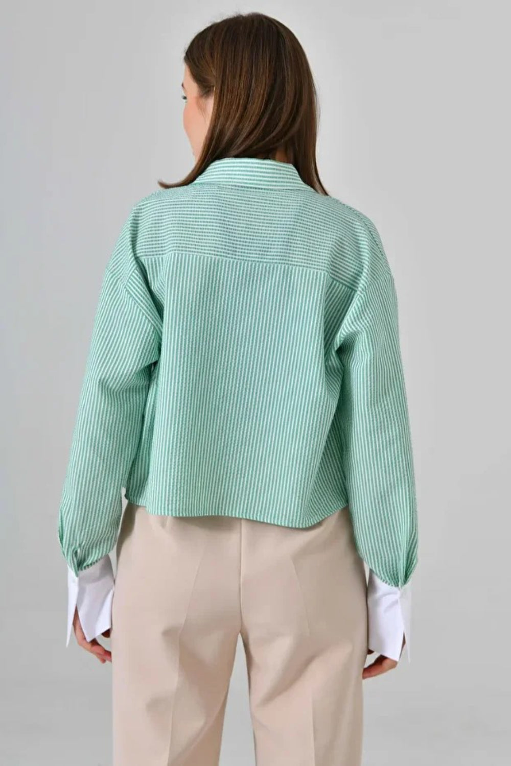 Green Striped Crop Shirt