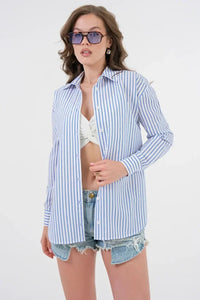 Blue Striped Regular Fit Basic Woven Shirt