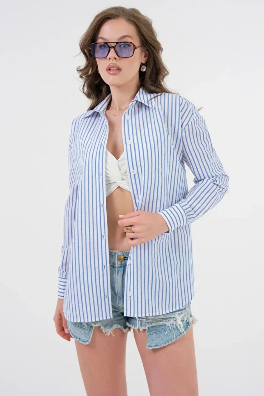Blue Striped Regular Fit Basic Woven Shirt