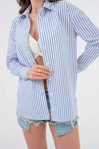 Blue Striped Regular Fit Basic Woven Shirt