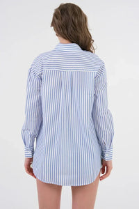 Blue Striped Regular Fit Basic Woven Shirt