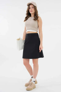 Black High-Waist Slightly Stretchy Woven Mini Skater Skirt