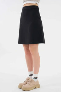 Black High-Waist Slightly Stretchy Woven Mini Skater Skirt