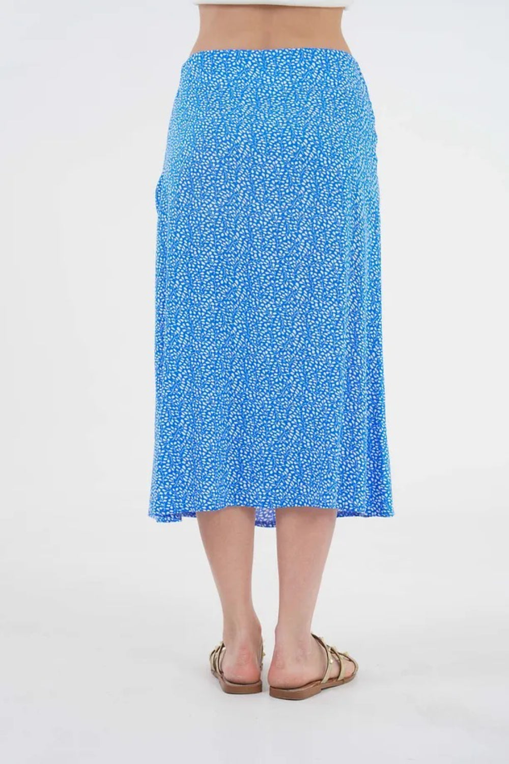 Plain Blue Midi Woven Skirt with Slit Detail