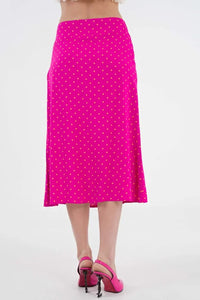 Plain Fuchsia Midi Woven Skirt with Slit Detail