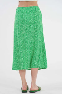 Plain Green Midi Woven Skirt with Slit Detail