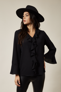Oversized Top With Frilled Front In Black