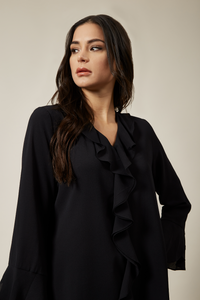 Oversized Top With Frilled Front In Black