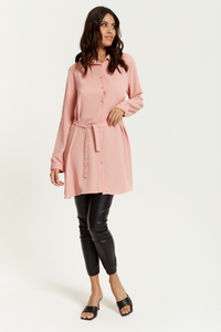 Oversized Shirt Tunic with Long Sleeves in Pink
