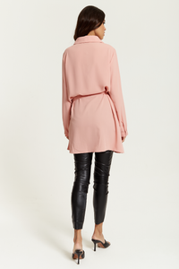 Oversized Shirt Tunic with Long Sleeves in Pink