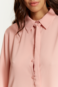 Oversized Tie Detailed Shirt Tunic with Long Sleeves in Pink