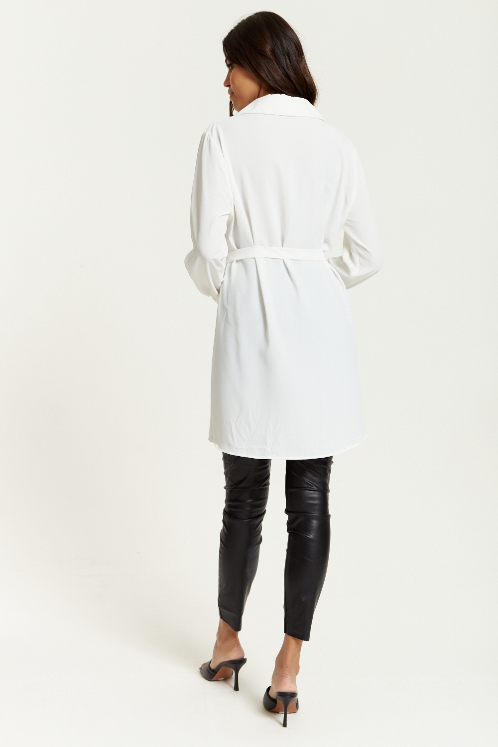 Oversized Belt Detailed Shirt Tunic with Long Sleeves in White
